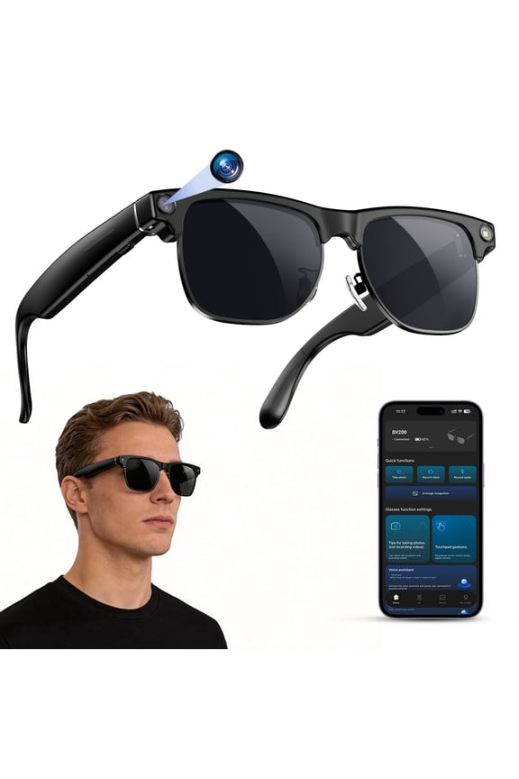 AI Smart Glasses with 1080P Camera, Polarized Sunglasses Lenses for Real-Time Translation, AI Voice Assistant & Video Recording, ChatGPT Compatible, Unisex HD Wearable Tech (Sunglasses)