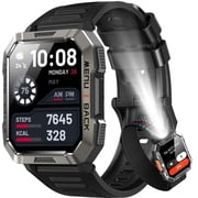 IOWODO 2.01-inch Military Smartwatch for Men with Fitness Tracker, Answer/Make Calls/100+ Sport Modes, 1ATM Waterproof, Outdoor Sports Pedometer Watch fits with Android IPhone Devices Black
