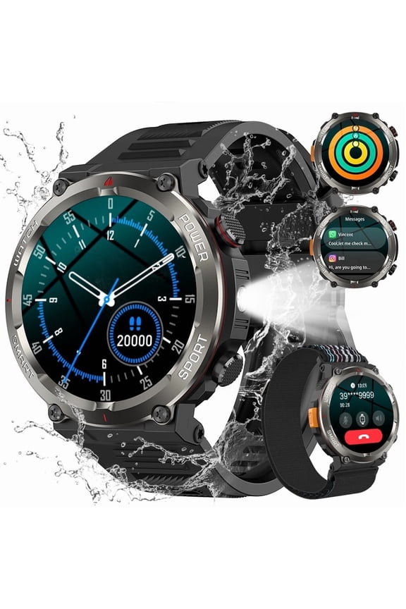 Military Smart Watch for Men, 1.47" HD Smart Watches with Heart Rate/SpO2/Sleep Monitor, 110+ Sports Modes Fitness Tracker, 960mAH Battery Led Flashlight Outdoor Smartwatch for iOS Android