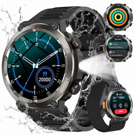 IOWODO Military Smart Watch for Men, 1.47" HD Smart Watches with Heart Rate/SpO2/Sleep Monitor, 110+ Sports Modes Fitness Tracker, 960mAH Battery Led Flashlight Outdoor Smartwatch for iOS Android