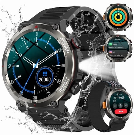 IOWODO Military Smart Watch for Men, 1.47" HD Smart Watches with Heart Rate/SpO2/Sleep Monitor, 110+ Sports Modes Fitness Tracker, 960mAH Battery Led Flashlight Outdoor Smartwatch for iOS Android