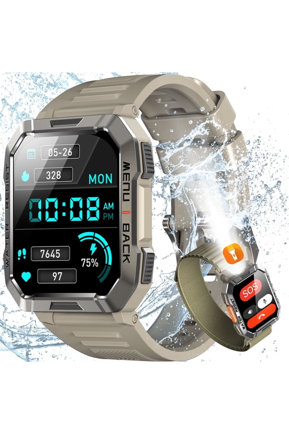 Military Smart Watch For Men, 2.01" Hd Smart Watches With Multiple Sports Modes Fitness Tracker And Health Mode, 900mah Battery Led Flashlight Outdoor Smartwatch For Ios Android Gray