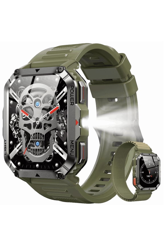 Military Smart Watch for Men with 900mAh Battery,2.01'' Large Smartwatch with Answer Make Call,,1ATM Waterproof Sport Fitness Watch fits for Android and IOS Green