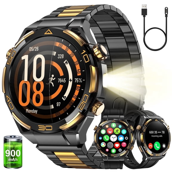 IOWODO Military Smart Watch for Men, 2.01-inch fits for Android and Iphone Devices, Waterproof Fitness Tracker Watches with Answer/Make Calls/100+ Sport Modes/LED Flashlight (Black)