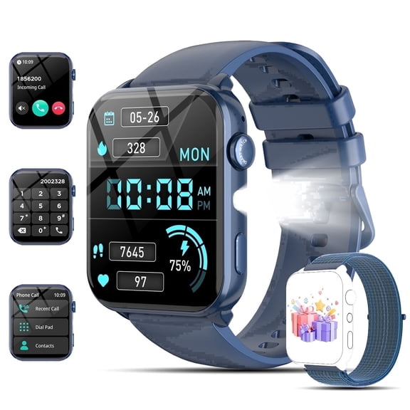 IOWODO Smart Watch for Women Men, 1.91'' Fitness Tracker with Bluetooth Calling, AI Voice, 100+ Sports Modes, Digital Watch for Android & Iphone, Blue