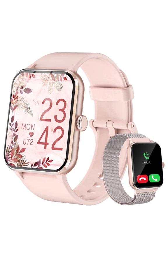 Smart Watch for Women Men, 1.85" HD Fitness Tracker with Bluetooth Calls, 120 Sport Modes, IP68 Waterproof, Android iPhone, Pink