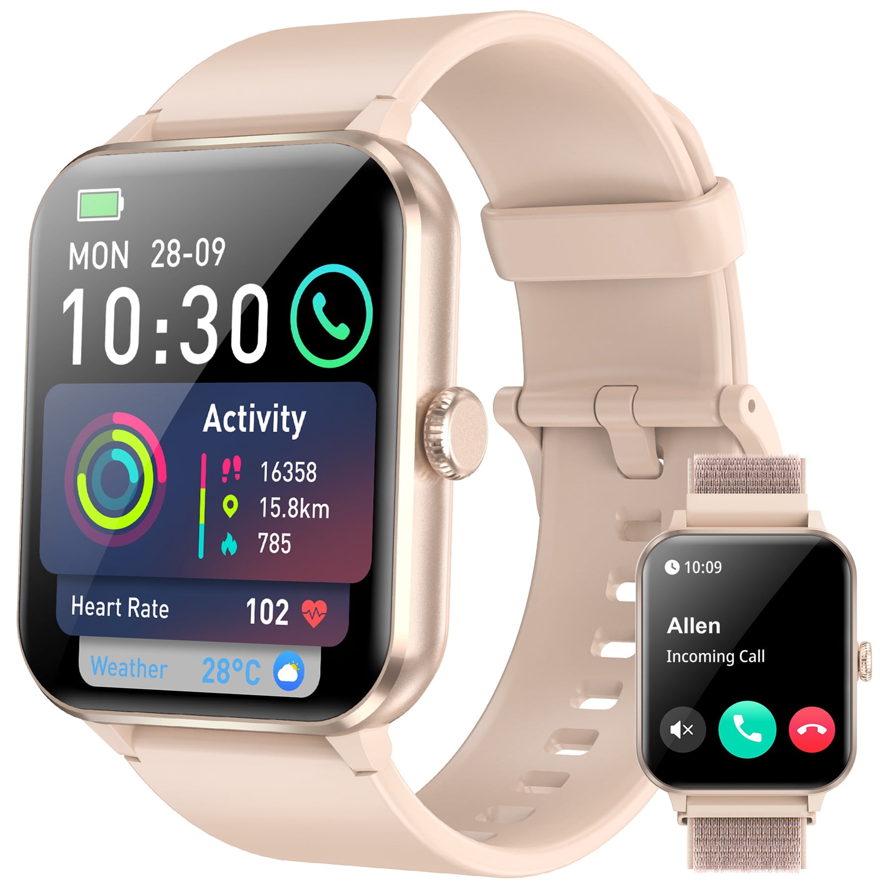 IOWODO Smart Watch for Women Men, 1.85" HD Fitness Tracker with Bluetooth Calls, 120 Sport Modes, IP68 Waterproof, Android iPhone, Pink