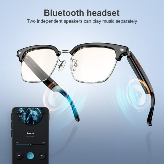IOWODO Smart Glasses Open Ear Bluetooth Sunglasses for Men Women 5.0 Bluetooth Smart Sunslasses Touch Control Music Calling with UV Filtered Lenses, Storage Case for Outdoor Running Cycling, Black
