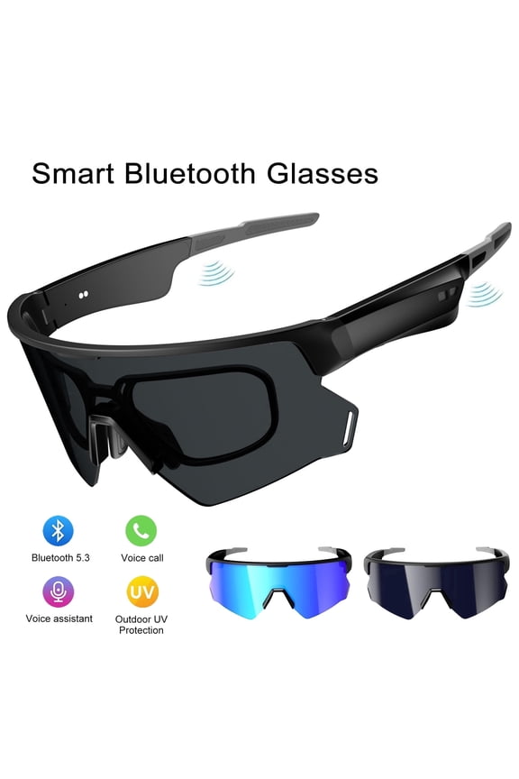 Polarized Sports Sunglasses, Smart Bluetooth Cycling Glasses for Men Women, UV400 Protection, Impact Resistant, Open Ear Music Speakers for Outdoor, Running, Driving, Fishing (Black)