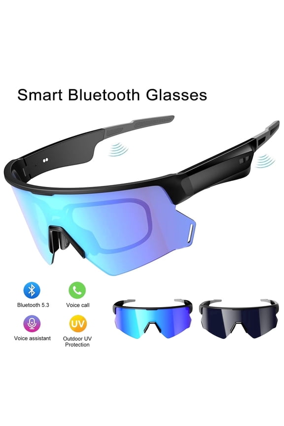 Smart Sports Bluetooth Sunglasses, Polarized TAC Lens, UV400 Protection, Impact Resistant, Lightweight & Waterproof, Outdoor Unisex Cycling Glasses for Running, Driving, Fishing (Blue)