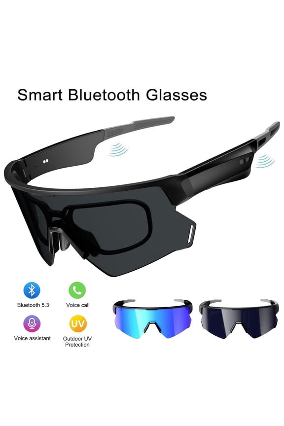 Smart Bluetooth Glasses with Polarized Lenses - Sports Sunglasses for Men Women, UV400 Protection, Open Ear Speakers, Voice Call Assistant for Outdoor Cycling Running, Black