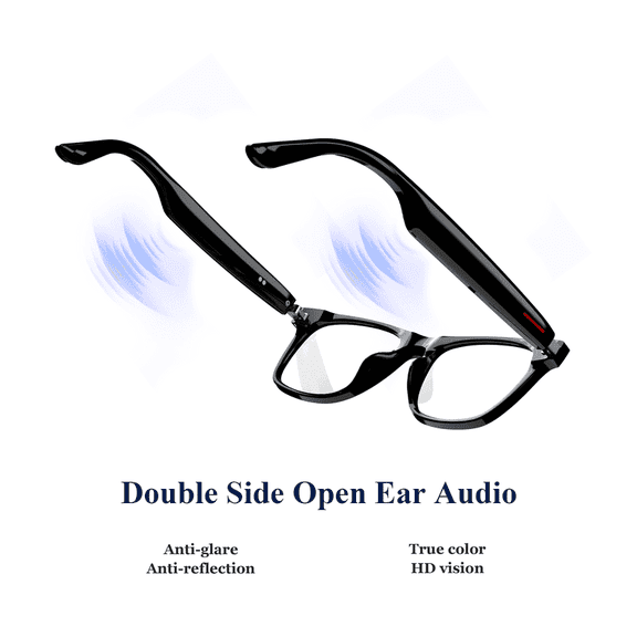 IOWODO Smart Sunglasses, Audio Sunglasses With Speaker,Polarized lens, Touch Control, Open Ear Music and Hands-Free (Black)