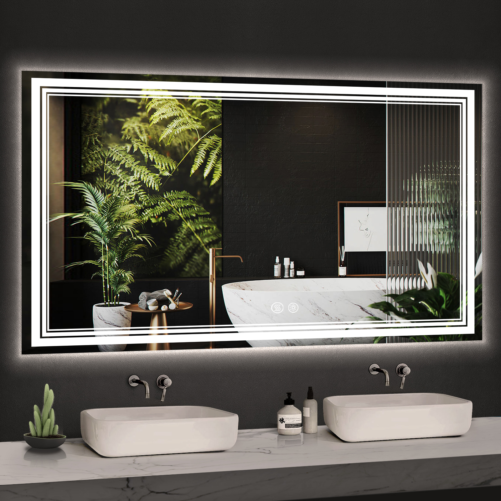 WELLFOR 84 x 42 Inch LED Backlit Bathroom Mirror with Lights, Wall ...