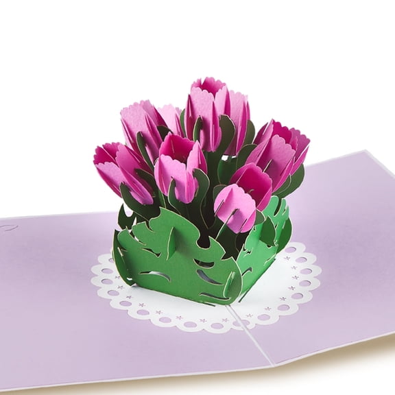 Ioyounow Floral Wishing Card 3D Design Tulip Bush Pop-Up 5 x 7 Inches