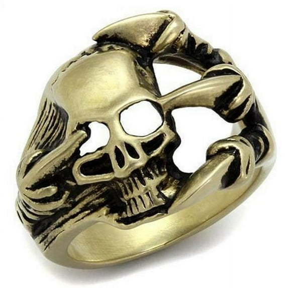 IP Antique Copper Stainless Steel Ring with Epoxy, Jet - Size 11