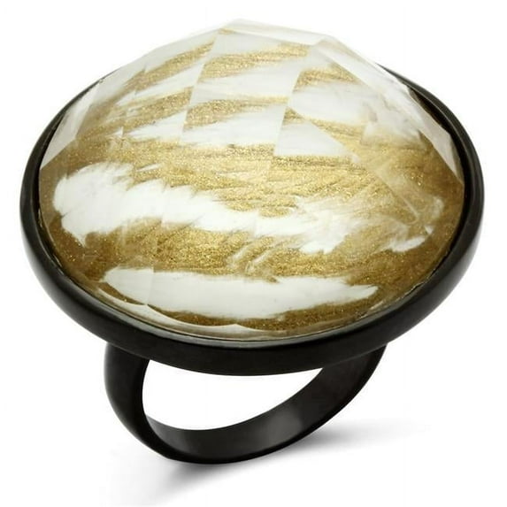 IP Black Ion Plating Brass Ring with Synthetic Stone, Brown - Size 10