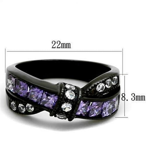 IP Black(Ion Plating) Stainless Steel Ring with AAA Grade CZ in Amethyst for Women Amethyst Stone Color Style TK2140 Size 9