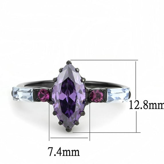 IP Black(Ion Plating) Stainless Steel Ring with AAA Grade CZ in Amethyst for Women Amethyst Stone Color Style TK3456 Size 6