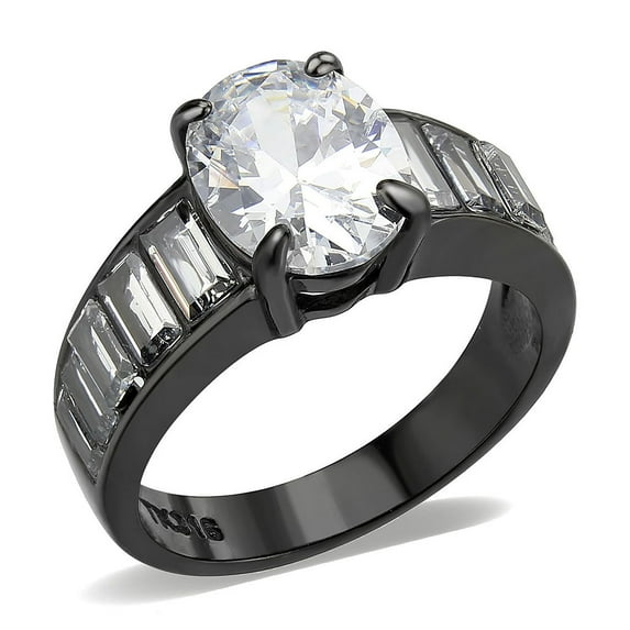 IP Black (Ion Plating) Stainless Steel Ring with AAA Grade CZ in Clear for Women Style TK3778 Size 9