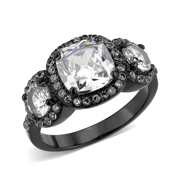 IP Black (Ion Plating) Stainless Steel Ring with AAA Grade CZ in Clear for Women Style TK3784 Size 7