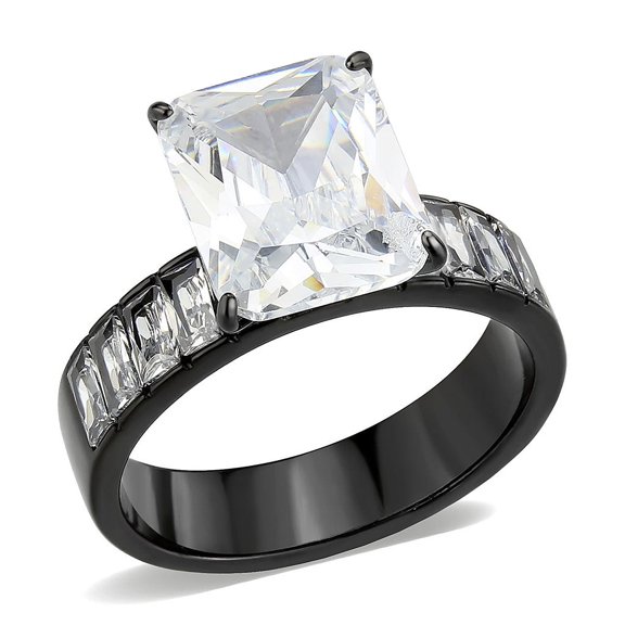 IP Black (Ion Plating) Stainless Steel Ring with AAA Grade CZ in Clear for Women Style TK3795 Size 7