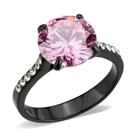 IP Black (Ion Plating) Stainless Steel Ring with AAA Grade CZ in Rose for Women Style TK3782 Size 9
