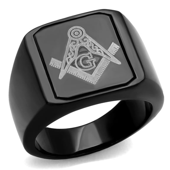 IP Black(Ion Plating) Stainless Steel Ring with No Stone for Women Masonic Theme No Stone Stone Color Style TK2371 Size 8