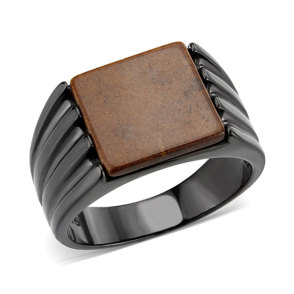 IP Black (Ion Plating) Stainless Steel Ring with Semi-Precious in Topaz for Women Style TK3766 Size 13
