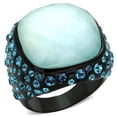 thumbnail image 1 of IP Black Ion Plating Stainless Steel Ring with Synthetic Glass, Sea Blue - Size 7, 1 of 1