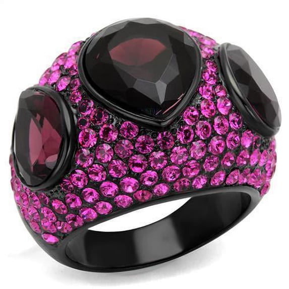 IP Black(Ion Plating) Stainless Steel Ring with Synthetic Synthetic Glass in Amethyst for Women Amethyst Stone Color Style TK2276 Size 8