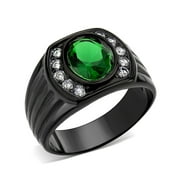 IP Black (Ion Plating) Stainless Steel Ring with Synthetic in Emerald for Women Style TK3764 Size 9