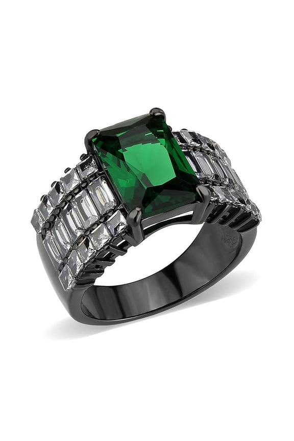 IP Black (Ion Plating) Stainless Steel Ring with Synthetic in Emerald for Women Style TK3774 Size 5