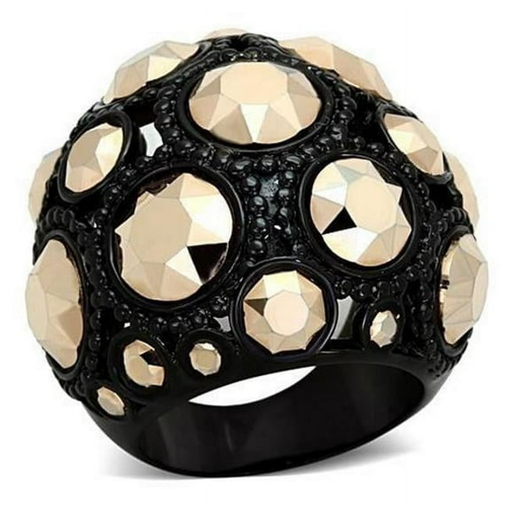 IP Black Ion Plating Stainless Steel Ring with Top Grade Crystal, Metallic Light Gold - Size 6