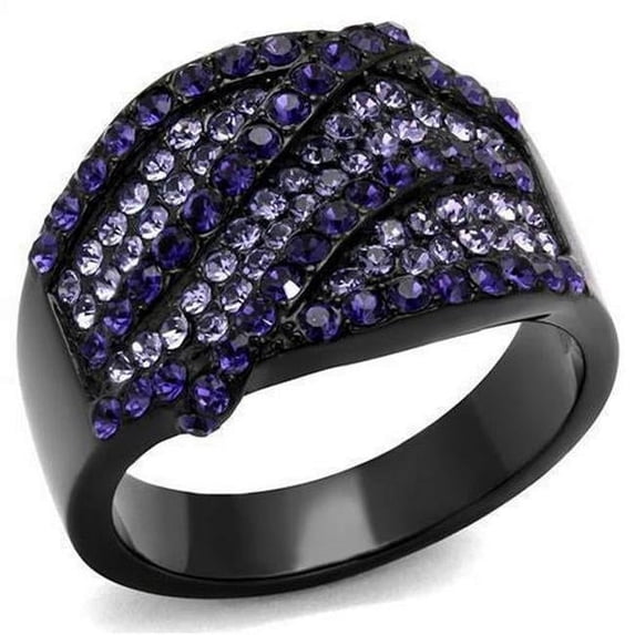 IP Black Ion Plating Stainless Steel Ring with Top Grade Crystal, Multi Color - Size 6