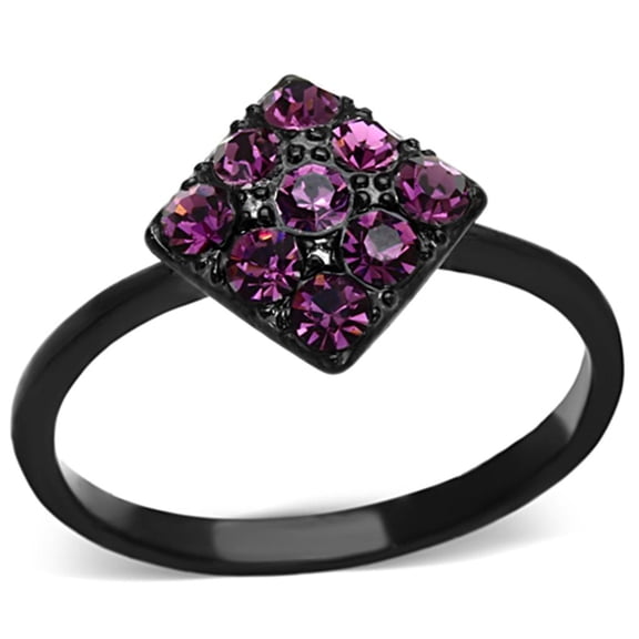 IP Black(Ion Plating) Stainless Steel Ring with Top Grade Crystal in Amethyst for Women Amethyst Stone Color Style TK1301 Size 7