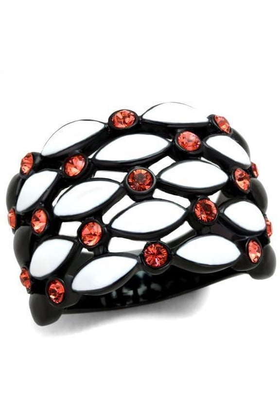 IP Black(Ion Plating) Stainless Steel Ring with Top Grade Crystal in Garnet for Women Garnet Stone Color Style TK1832 Size 6