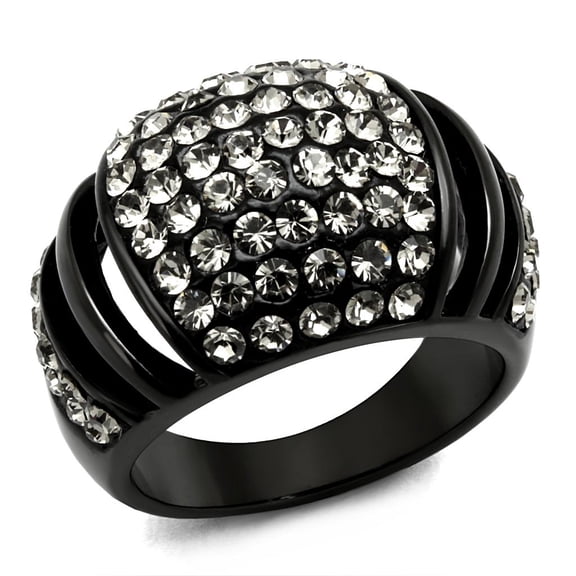 IP Black(Ion Plating) Stainless Steel Ring with Top Grade Crystal in Hematite for Women Hematite Stone Color Style TK2643 Size 10