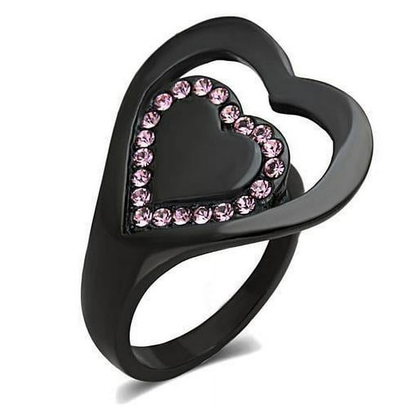 IP Black(Ion Plating) Stainless Steel Ring with Top Grade Crystal in Light Rose for Women Light Rose Stone Color Style TK1737 Size 5