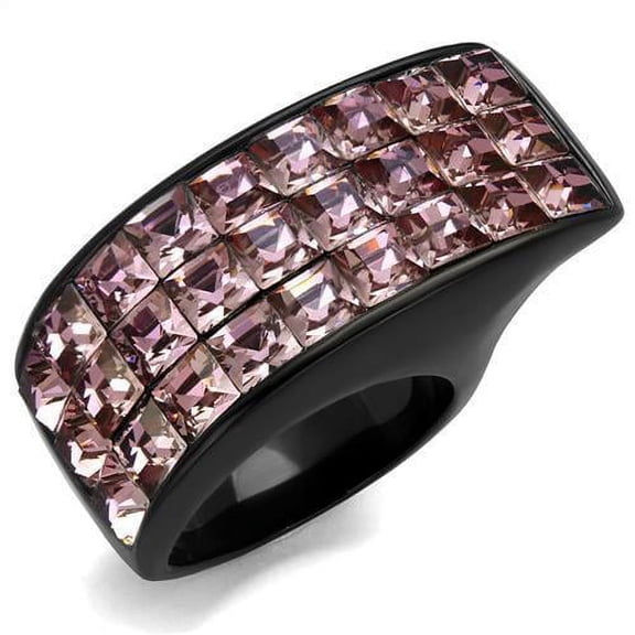 IP Black(Ion Plating) Stainless Steel Ring with Top Grade Crystal in Light Rose for Women Light Rose Stone Color Style TK2359 Size 6