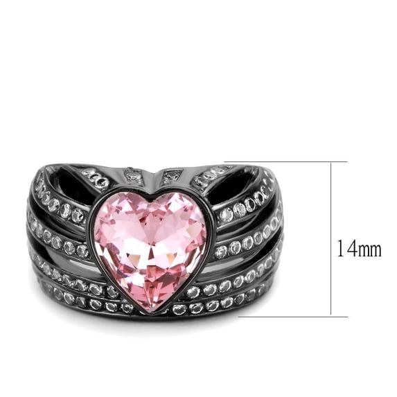 IP Black(Ion Plating) Stainless Steel Ring with Top Grade Crystal in Light Rose for Women Light Rose Stone Color Style TK3686 Size 8