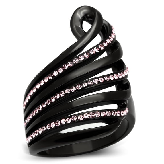IP Black(Ion Plating) Stainless Steel Ring with Top Grade Crystal in Light Rose for Women Light Rose Stone Color Style TK977 Size 8