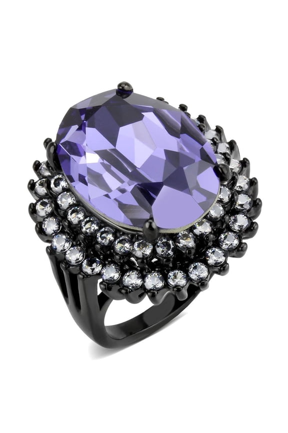 IP Black(Ion Plating) Stainless Steel Ring with Top Grade Crystal in Tanzanite for Women Tanzanite Stone Color Style TK3687 Size 8
