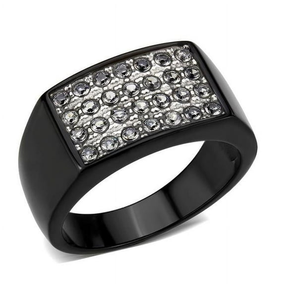 IP Black Stainless Steel Ring with AAA Grade CZ, Clear - Size 11