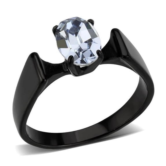 IP Black Stainless Steel Ring with Top Grade Crystal, Aquamarine - Size 6