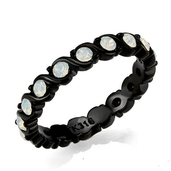 IP Black Stainless Steel Ring with Top Grade Crystal, White - Size 7