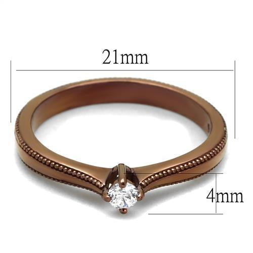 IP Coffee light Stainless Steel Ring with AAA Grade CZ in Clear for Women Clear Stone Color Style TK2610 Size 5