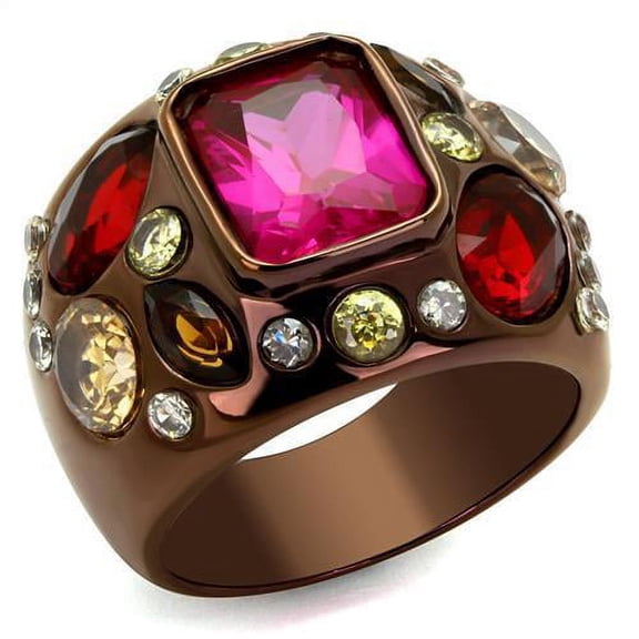 IP Coffee light Stainless Steel Ring with AAA Grade CZ in Ruby for Women Ruby Stone Color Style TK1790LC Size 5