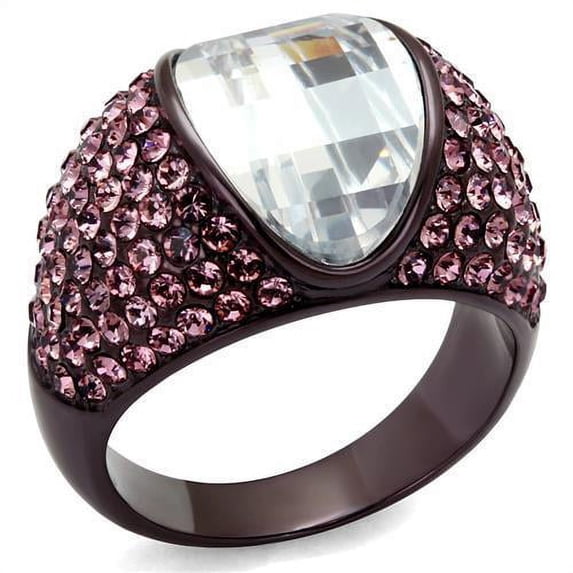 IP Dark Brown (IP coffee) Stainless Steel Ring with AAA Grade CZ in Clear for Women Clear Stone Color Style TK1692DC Size 9