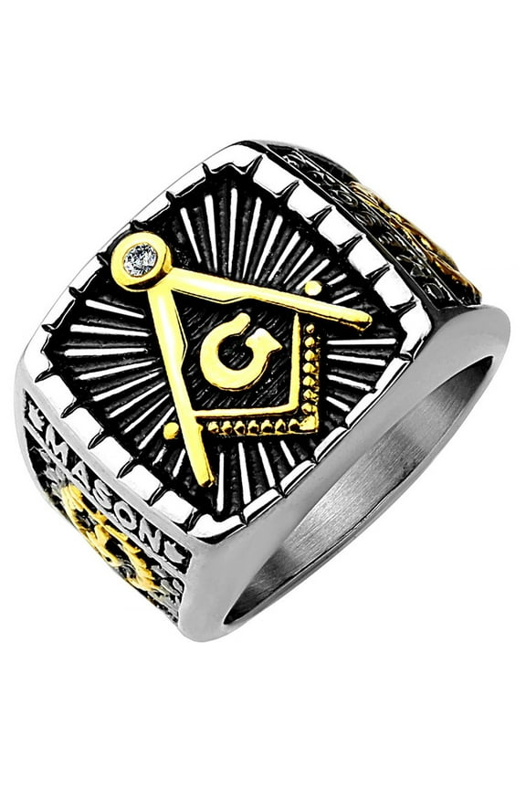 La Ny Jewelry Square Gold Stainless Steel Masonic Ring, Size 11