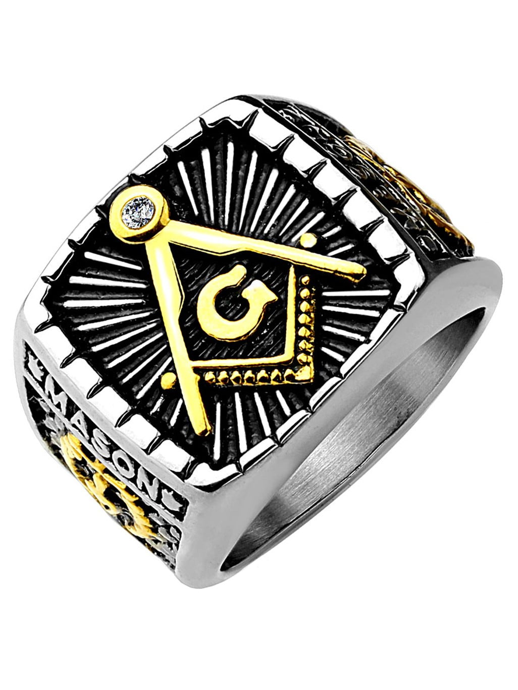 IP Gold And Burnish Steel 2-Tone Square Face Masonic Stainless
